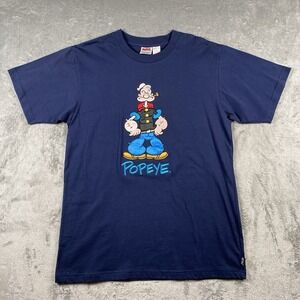 Vintage Popeye Shirt‎ Mens Size L Blue Big Patch MGM Grand Las Vegas Tee 90s
